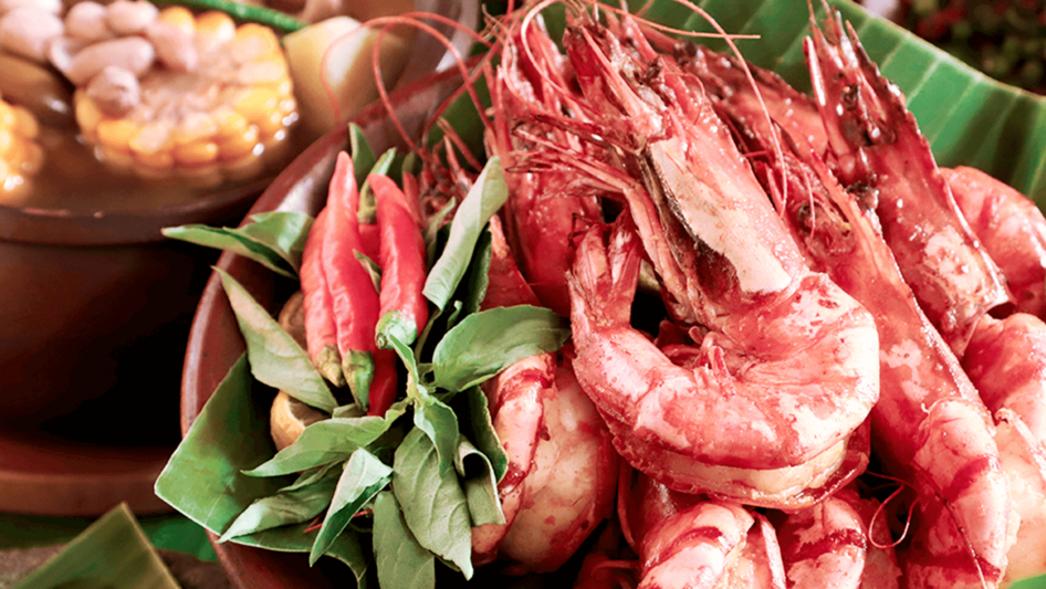 Shrimps mit Salat und Koriander